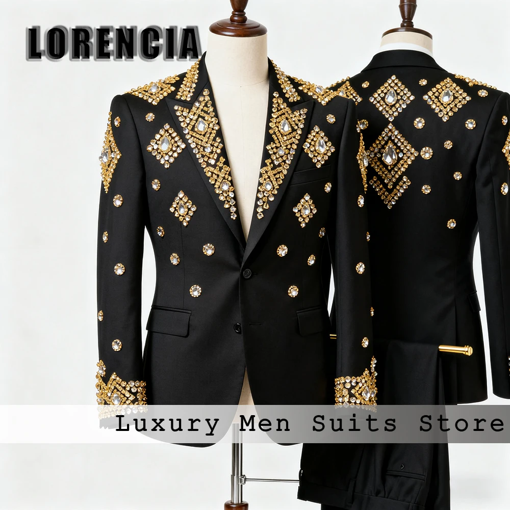 

Изысканные мужские костюмы с бриллиантами, комплект из 2-х предметов, смокинги с кристаллами, наряды для свадебной вечеринки, пиджак на заказ, брюки, roupas masculinas