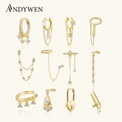 ANDYWEN Bạc 925 Vàng Tán Tỉnh Tai Giọt Teadrops Pendietes Giả Tưởng Pavee Tay Moonlight Petite Kẹp Xỏ Jewelr