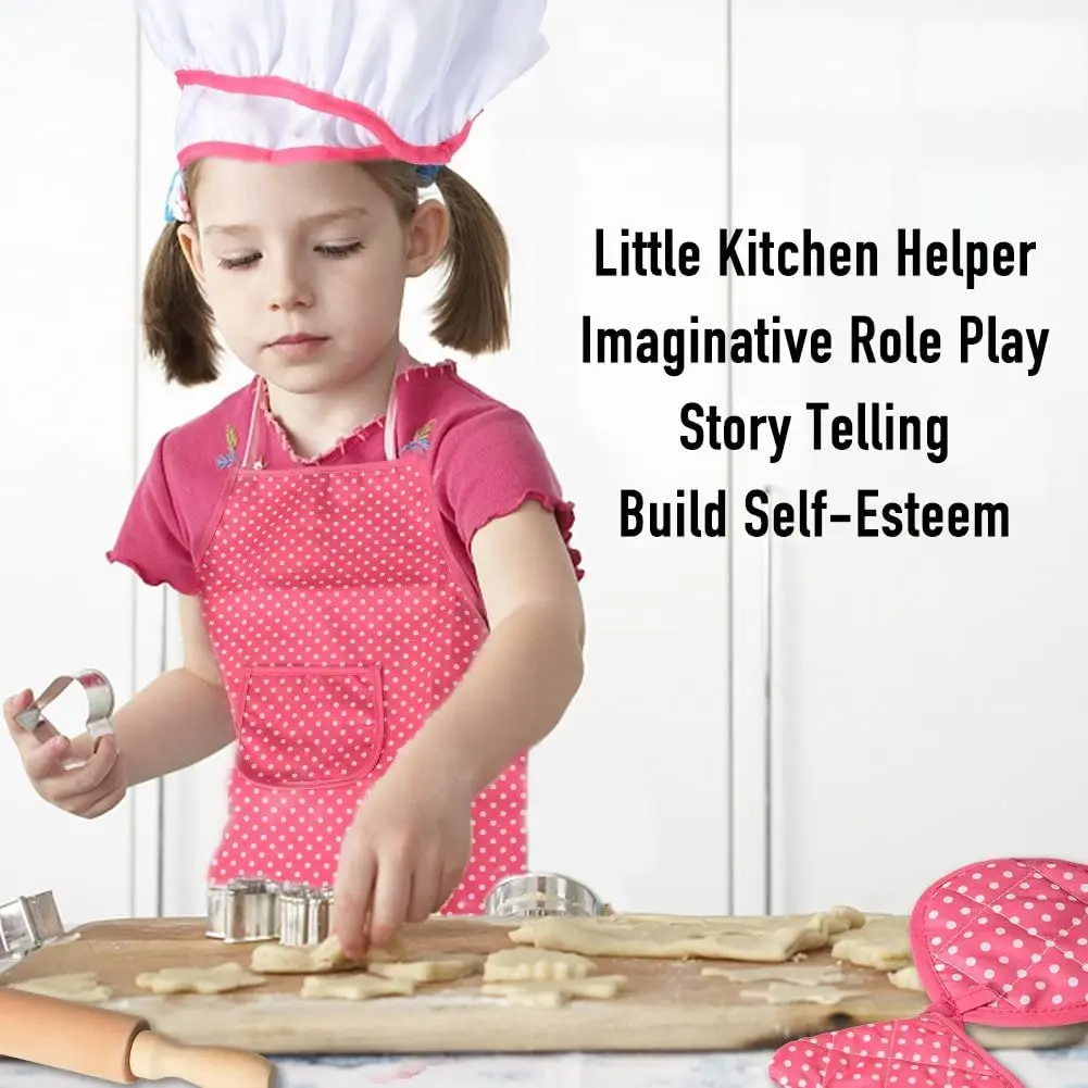 11PCS Kids Cooking Baking Set Chef Set, Includes Apron for Girls, Chef Hat. Mitt & Utensil Gifts for 3-10 Year Old Kids