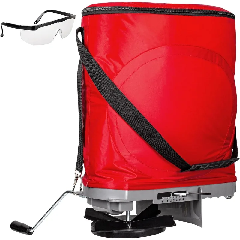 

Handheld Bag Seeder Spreader with 25lb Bag, Frame Support, Multiple Spread Options, Enclosed Gears, Rear Baffle, Adjust