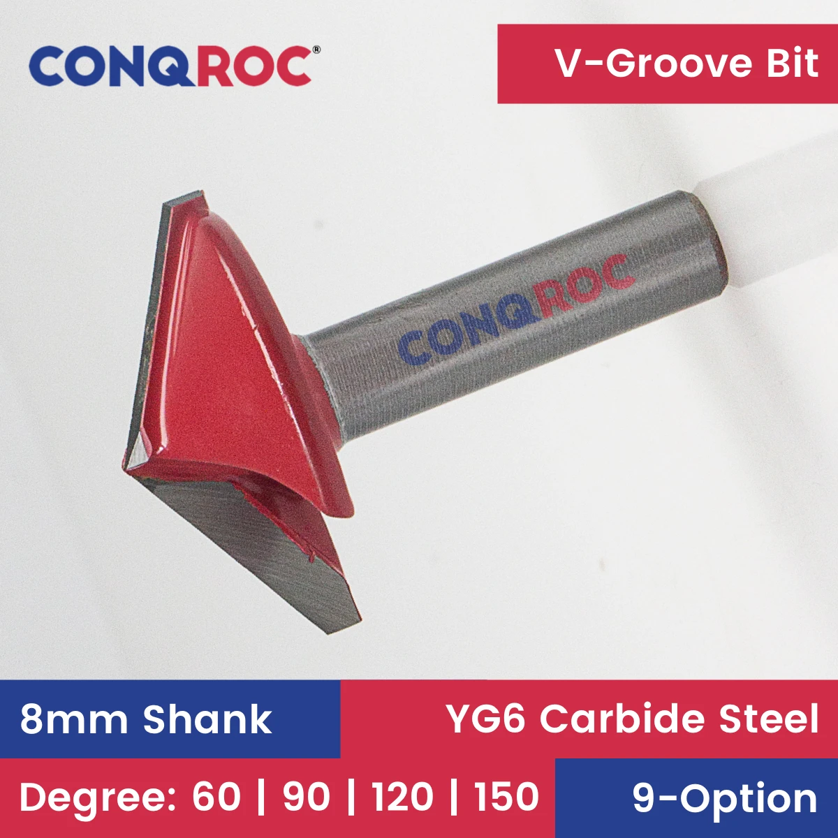 8mm Shank V-Groove Router Bit Tungsten Carbide CNC Woodworking Lettering Milling Cutter 9-Option 60 | 90 | 120 | 150 Degree