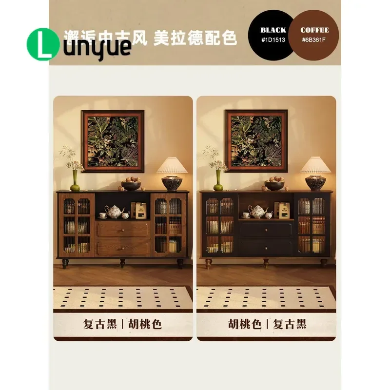 Medieval Style Solid Wood Side Cabinet 30cm Narrow Storage Cabinet Wall Mounted Decorative Low Cabinet for Dining Room Living