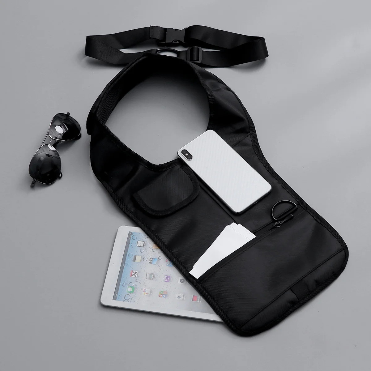 

1pc Tactical Backpack Waterproof Nylon Anti-Theft Underarm Shoulder Bag For Men Phone Holder Portable Travel Pouch Left Black