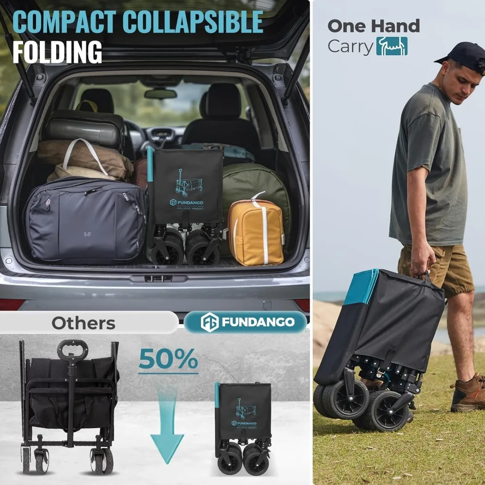 Gerobak Pantai Lipat Tugas Berat 600lbs dengan Rem, Kantong Samping, dan Roda Segala Medan untuk Gerobak Kebun