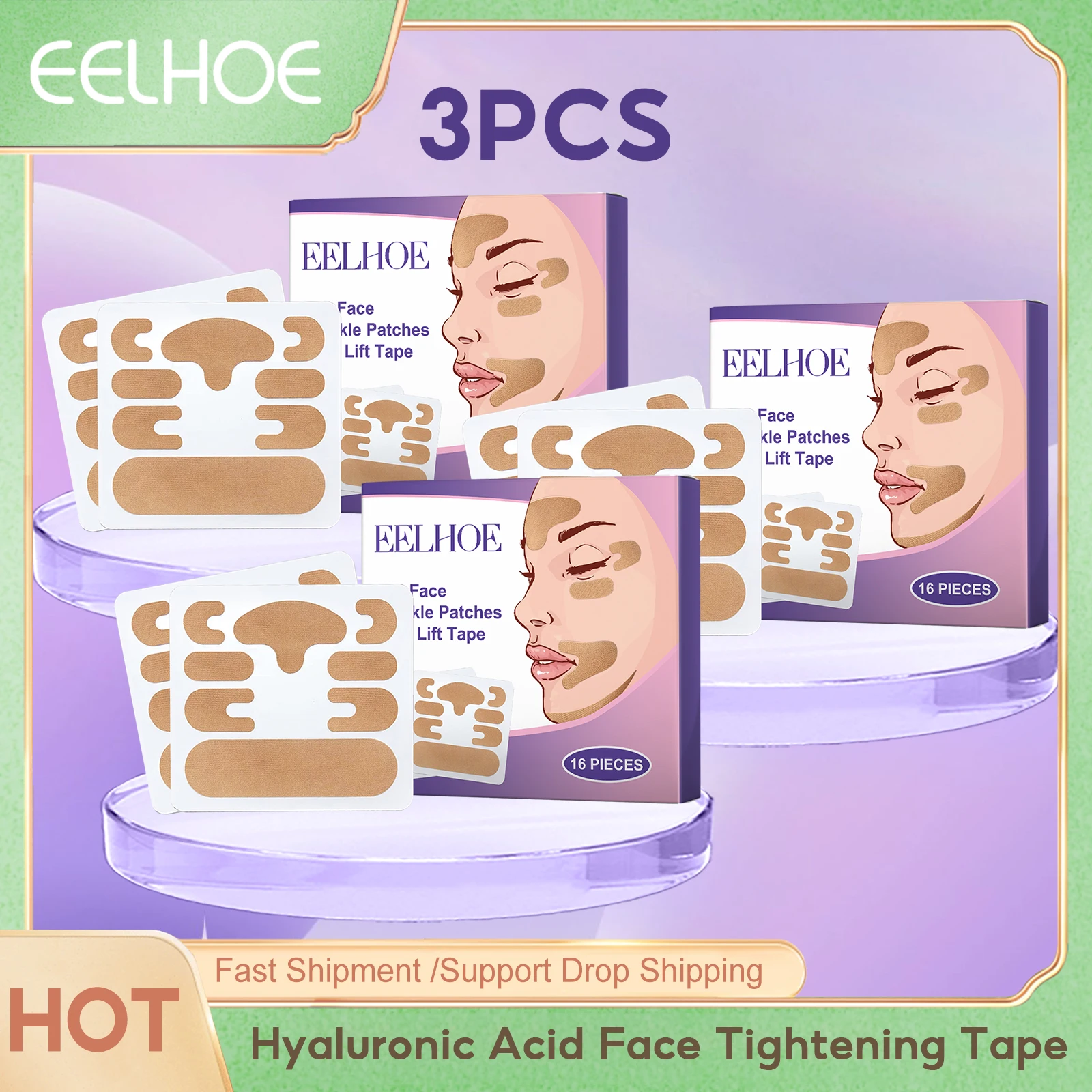 Eelhoe Hyaluronic Acid Face Tightening Tape Fade Fine Lines Deep Moisturize Repair Damaged Keep Brightening Facial Firming Masks