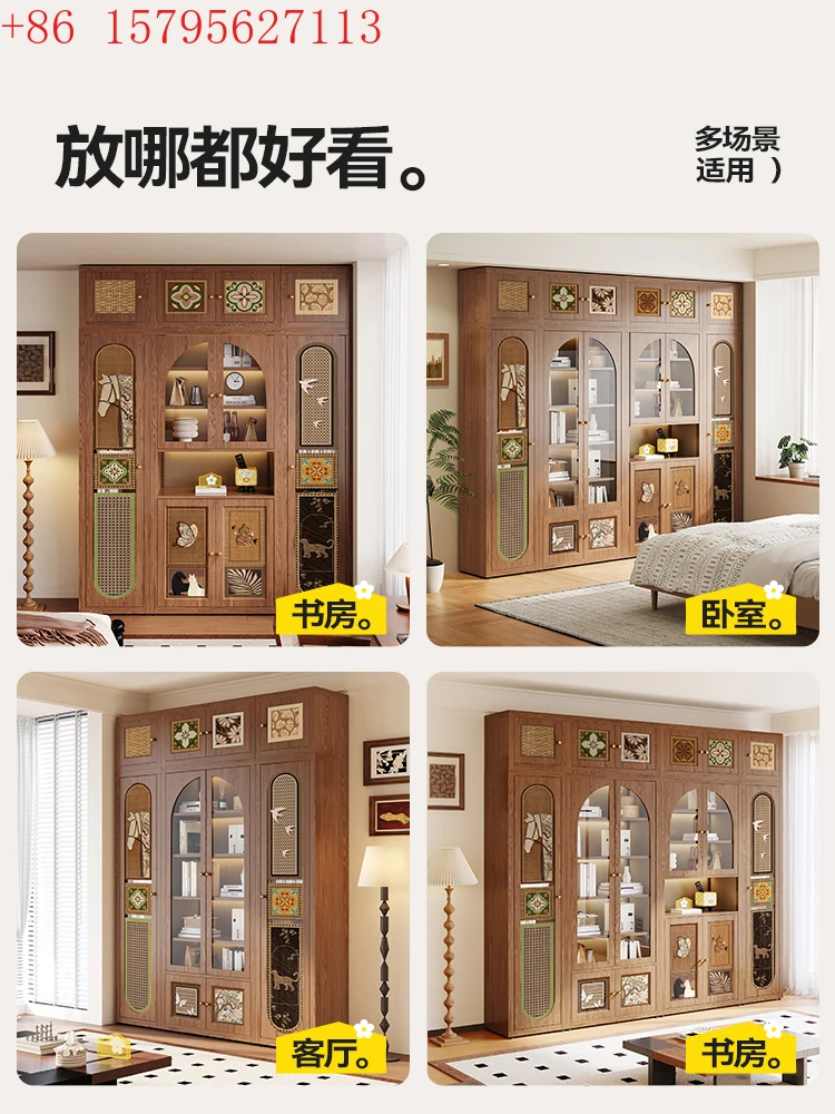 Meshida antique metal bookcase, locker integrated stainless steel bookshelf, dust-proof glass door storage showcase - view 4