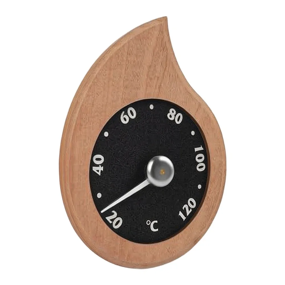 Wall Mounted Wooden For Steam Room Thermometer for Sauna Heat Tracking Teardrop Style 17cm x 14cm x 2cm Black Face
