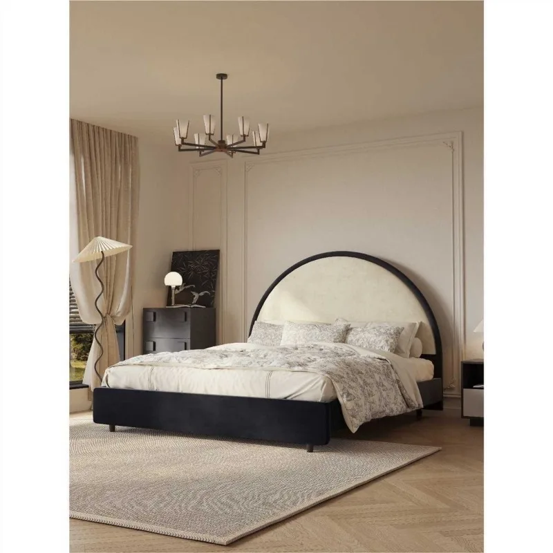 Modern Italian art bed, light luxury simple flannel retro double bed, velvet French bedroom black retro style bed and breakfast