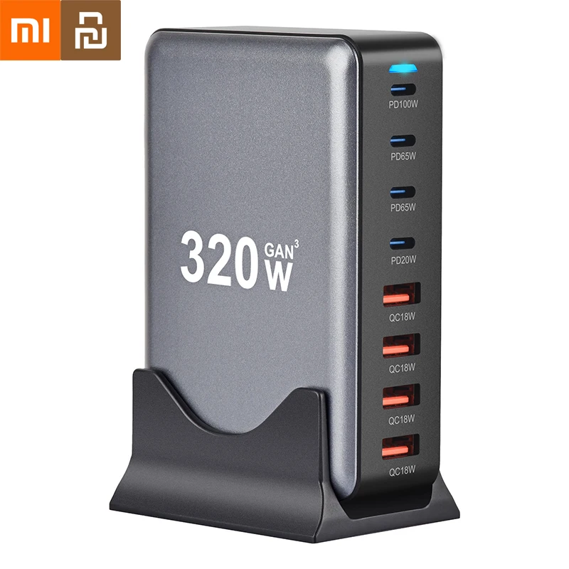 Xiaomi Youpin 320W GaN Charger USB C Fast Desktop 8-port USB Type C PD Charger Fast Charge 3.0 USB Type C Multifunctional Home