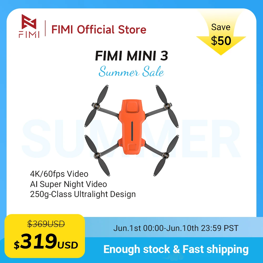 FIMI MINI 3 new Camera Drone 249g 4K 60fps AI Super Night Video 9KM flight distance 1/2-inch 48MP Sensor mini pro drone