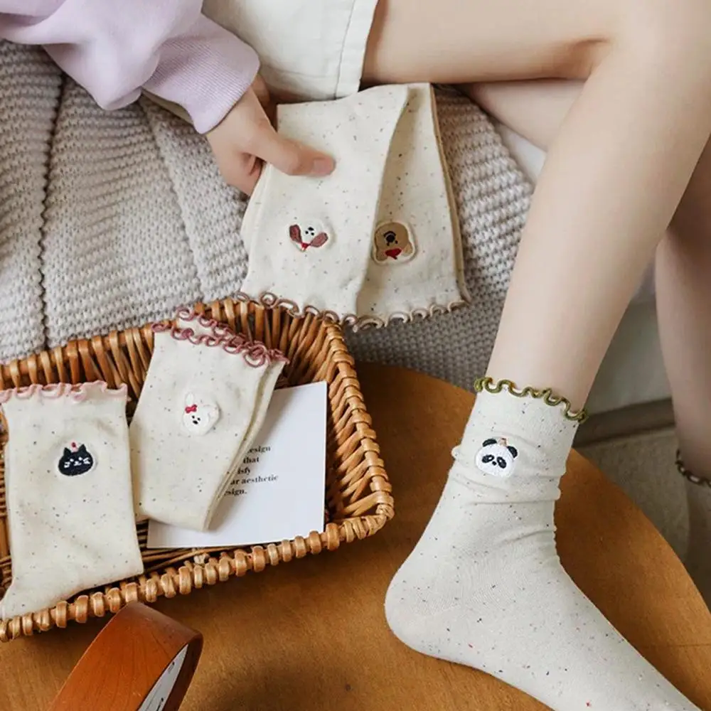 5 par Y2K Women Ruffled Socks Kawaii Harajuku Lolita Cotton Cartoon Funny Socks Set Cute Socks With Street Style Print
