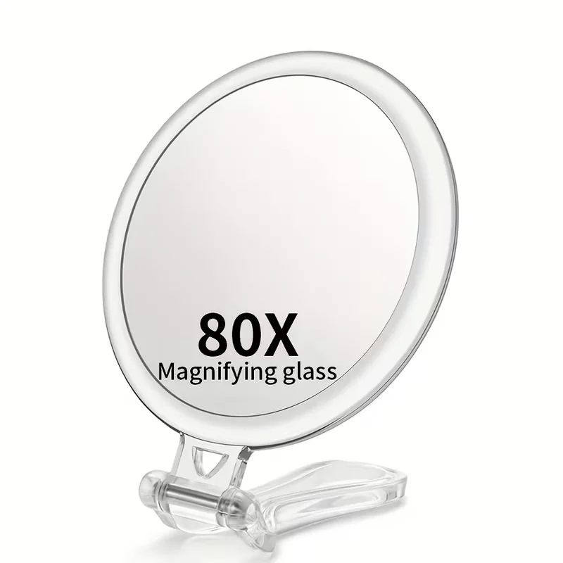 80x Magnifying Double-Sided Handheld Makeup Mirror Transparent Acrylic High Definition Multi-functional Cosmetic Tool for Beauty