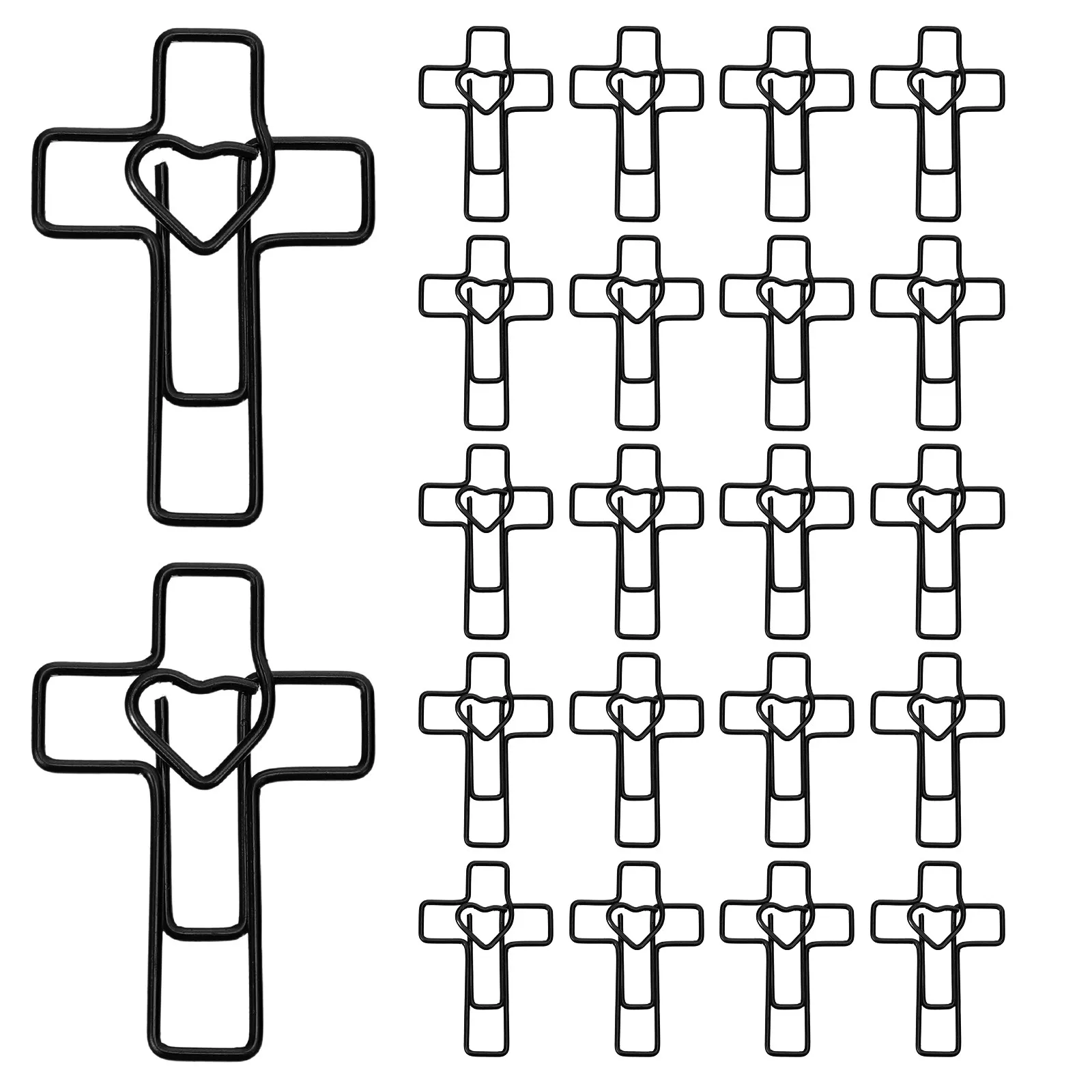 

100 шт. металлических скрепок в форме сердца и креста, для изучения Библии, закладки с изображением Иисуса, декоративные зажимы для планировщиков, христианские подарки, черные