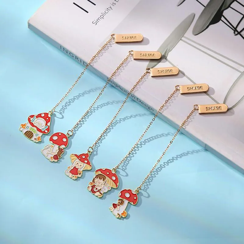 

1pc Cartoon Mushroom Bookmark DIY Cute Zinc Alloy Accessories Pendant Book Mark Page Folder Office School Supplies Stationery