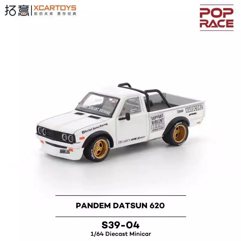 POP RACE 1:64 Nissan Datsun 620 White Moon Eye Paint Alloy Die Casting Car Model Collectible Gift