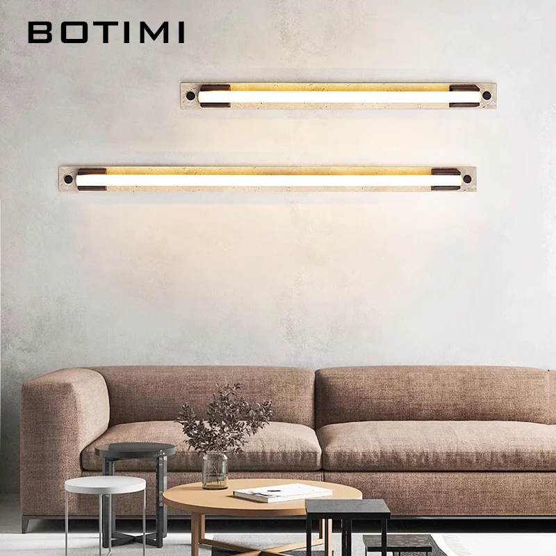

BOTIMI 2025 Tube Shaped LED Wall Lights For Bedroom Nordic Beside Wall Sconce Modern Stone Solid Wood Wall Mounted Lighting