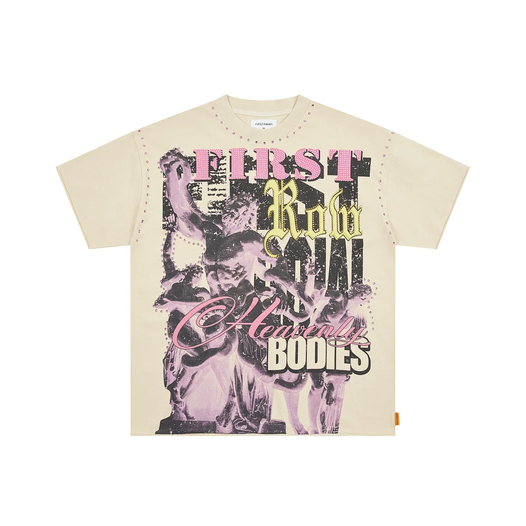 Best Version First Row Heavenly Bodies Crop Printed Women Men Washed T shirts tees Hiphop Oversized Men Casual Cotton T shirt