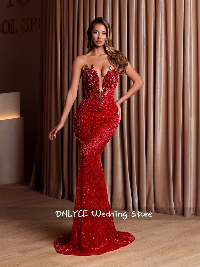 

Glitter Red Prom Dress Vintage Prom Dress Beading Crystals Evening Party Gowns Luxury Birthday Party Dress Customized