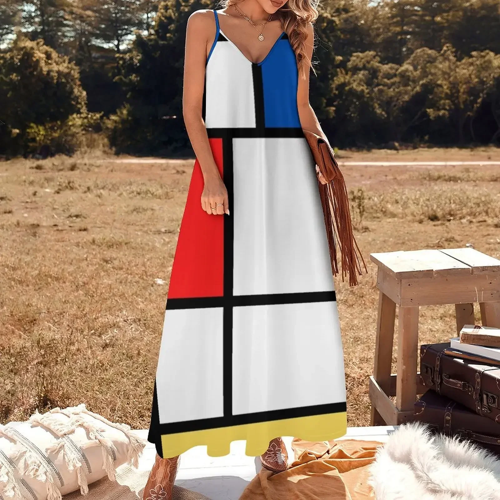 De Stijl #1 (Mondrian Inspired) Modern Bauhaus Abstract Sleeveless Dress long sleeve dress clothing women summer 2025 Dress