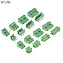 5/10set Ht5.08 2/3/4/5/6/7/8/9 Pin Right Angle Pcb Screw Terminal Block Connector 5.08mm Pitch Plug + Straight Pin Header Socket