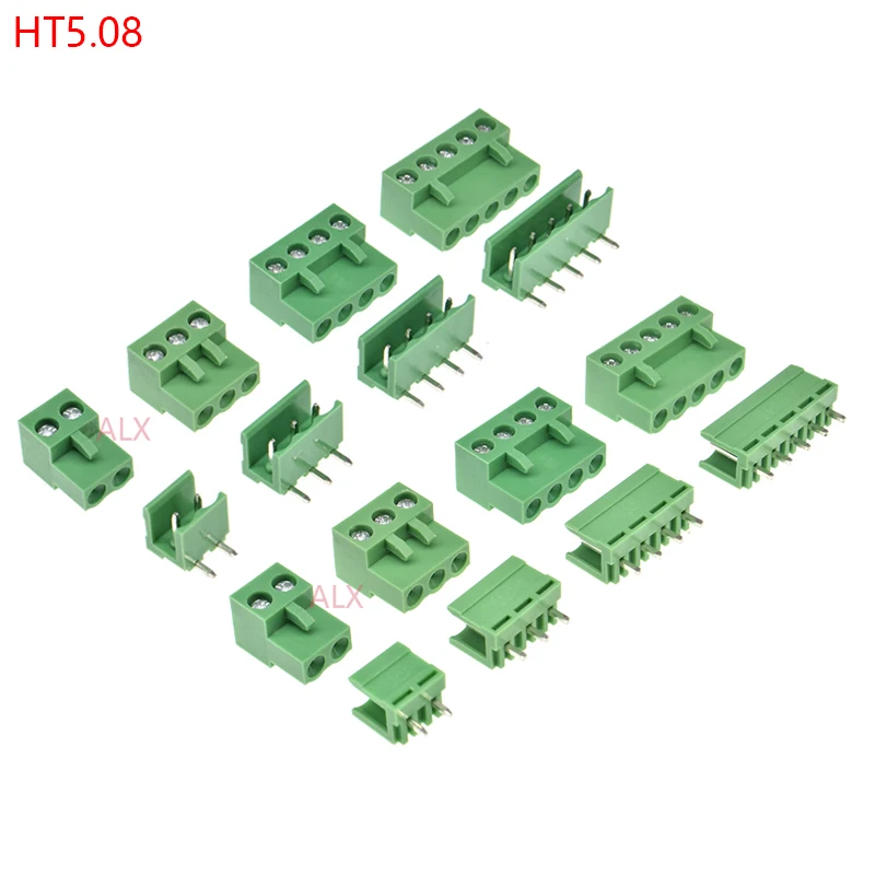 5/10set Ht5.08 2/3/4/5/6/7/8/9 Pin Right Angle Pcb Screw Terminal Block Connector 5.08mm Pitch Plug + Straight Pin Header Socket