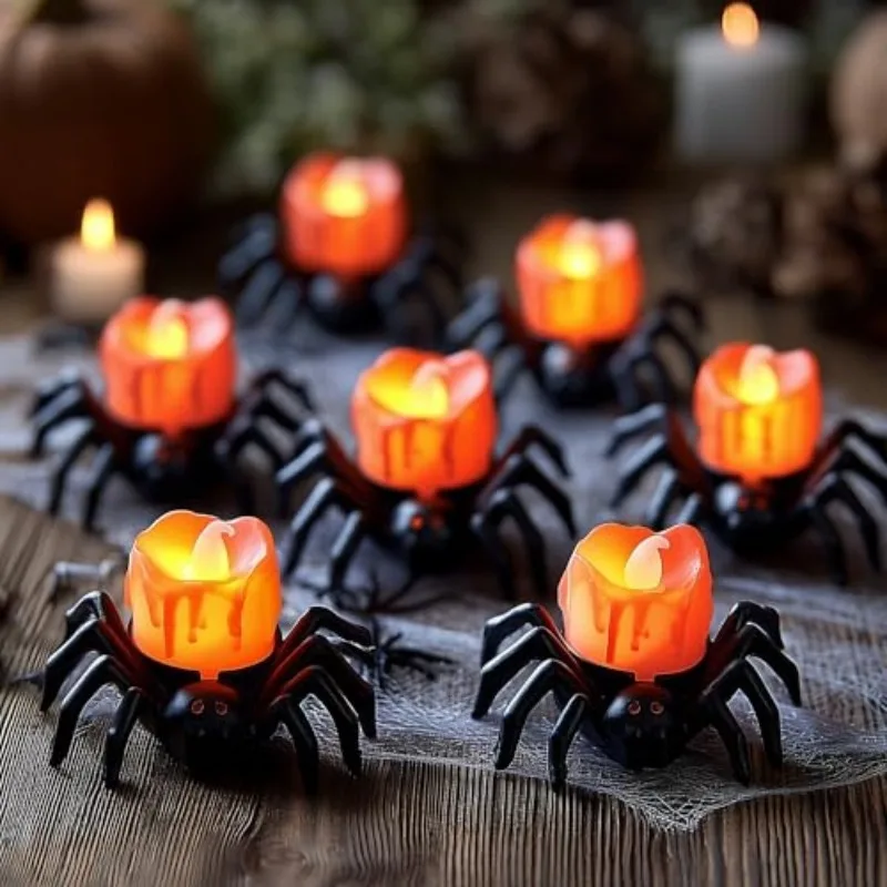 

Halloween Spider Tea Light Candles – 12-Pack Battery LED Flameless Candles, Party Table Decor