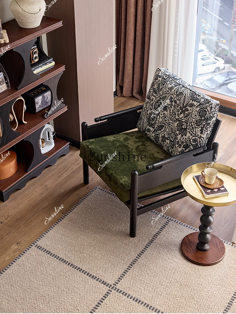 

French retro solid wood simple art living room single sofa chair FT