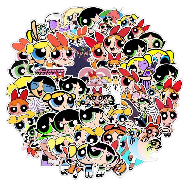 50 قطعة Powerpuff Girls DIY ملصقات كرتونية صندوق الهاتف الثلاجة مقاوم للماء ملصقات أنيمي أنيمي الشكل صورة اللعب ملصق