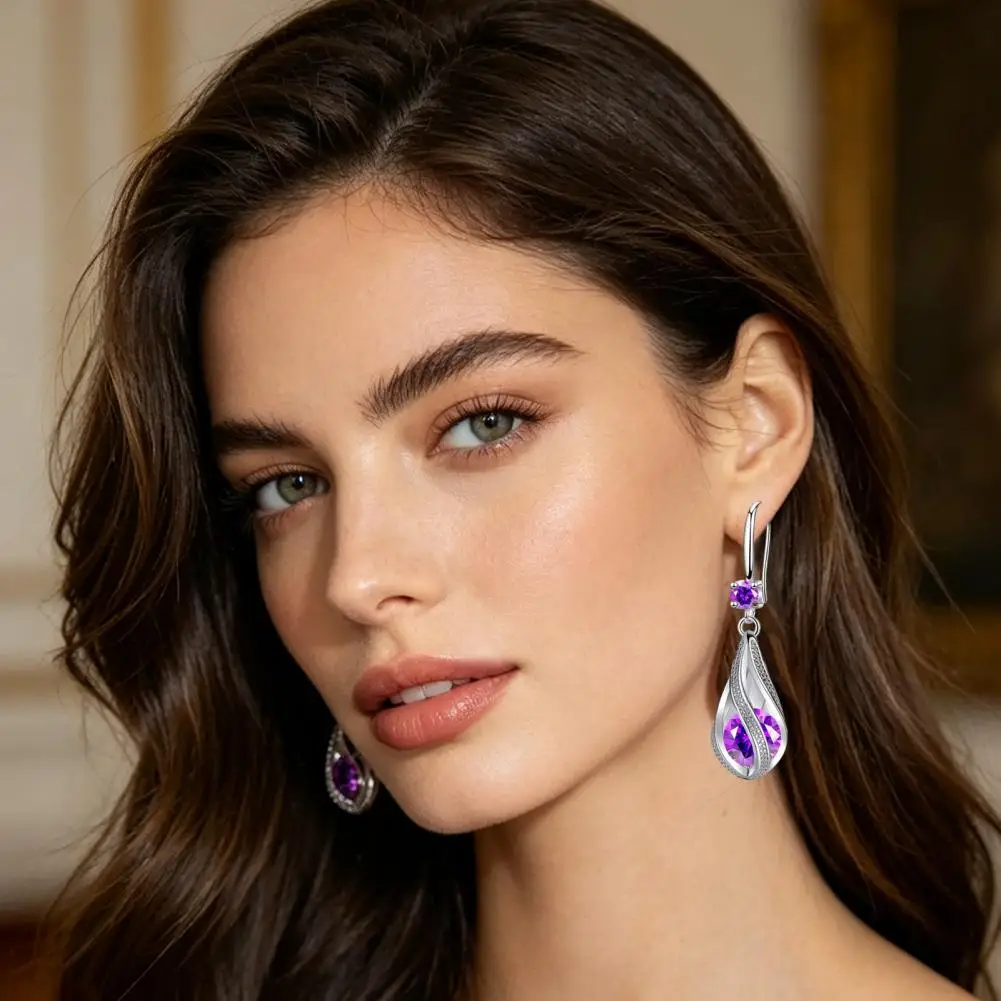 1 Pair Drop Earrings Cubic Zirconia Waterdrop Shape Long Earrings Lightweight Smooth Surface Hook Earrings Banquet Dance Accesso