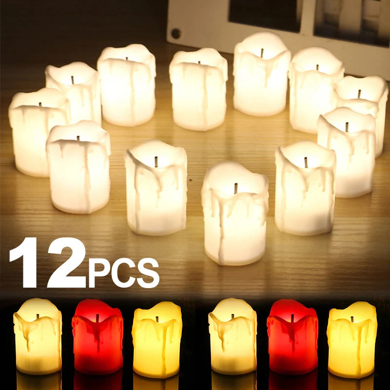 

6/12pcs Flameless LED Candle Light Bright Battery Operated Tea Light with Realistic Flames Christmas Holiday Wedding Home Decor