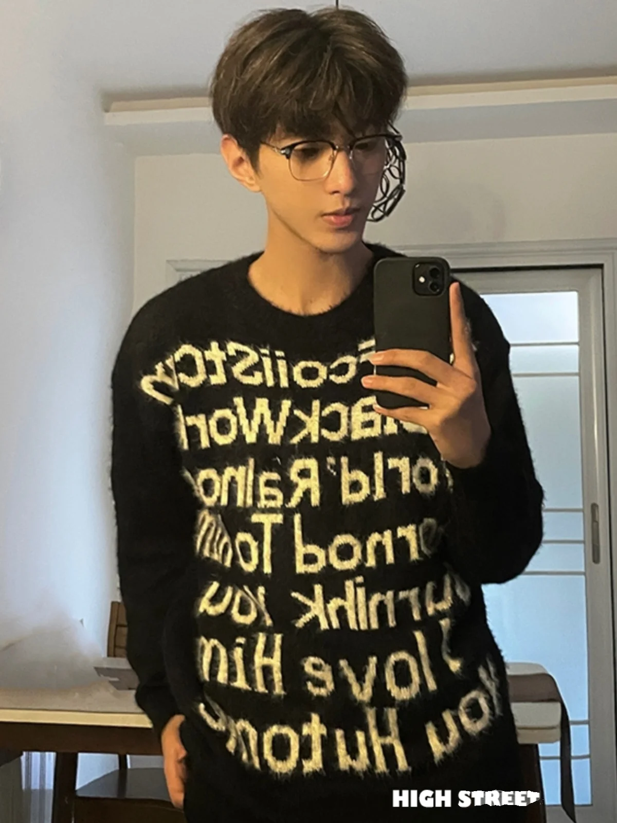 

Men's round Ne Knitted Sweater Letter Embroidery Thiened Fce Winter Casual Loose Fit Top Soft Warm Knitwear