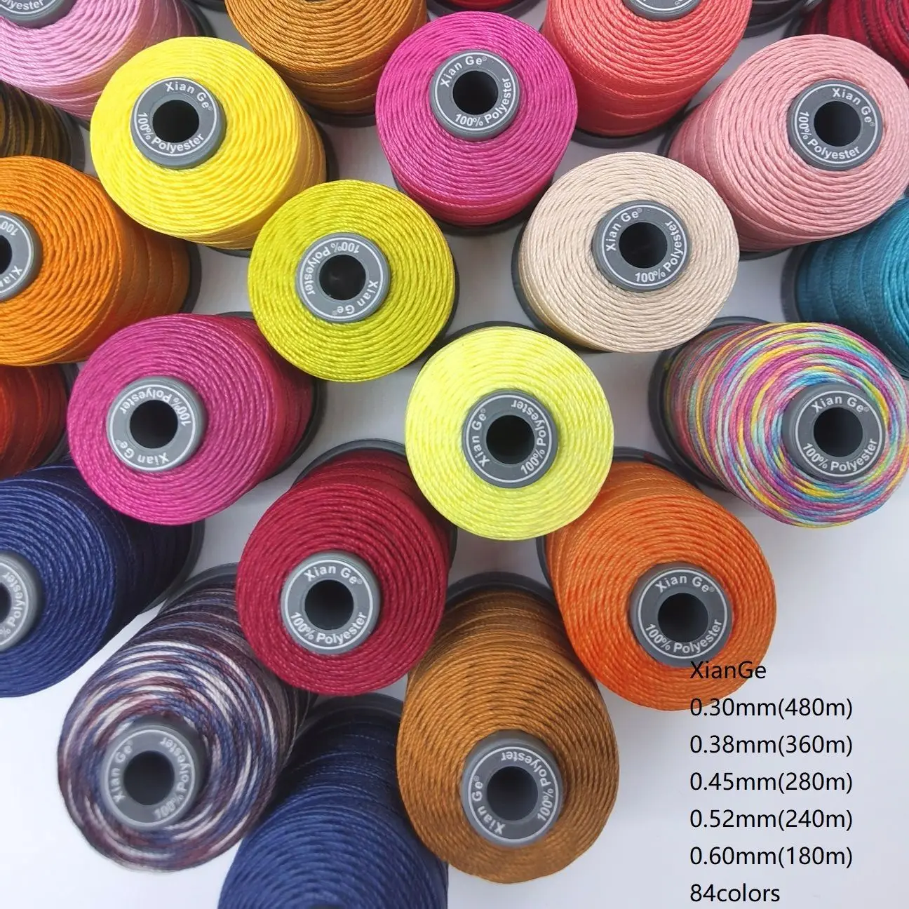 XianGe Wax Thread Polyester Line 0.30 0.38 0.45 0.52 0.60 Handmade Leather Sewing (51-84 Color NO）