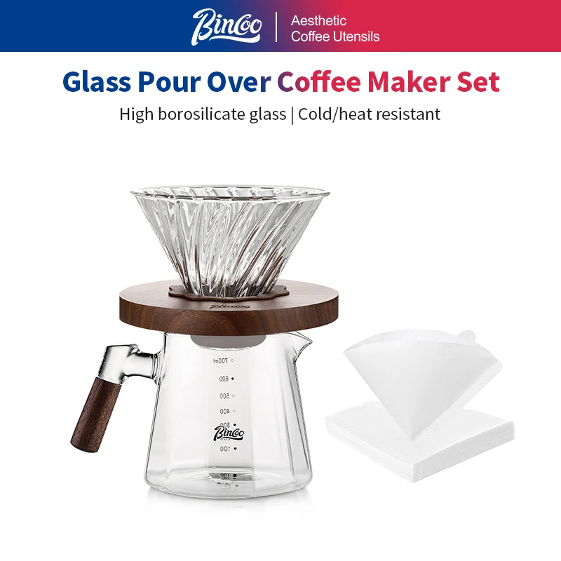 

Bincoo Barista Pour Over Coffee Maker Set 800ml Glass Carafe Coffee with Glass Coffee Filter Drip Espresso Maker for Home&Office