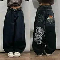 New American Trend Retro Hip-hop Embroidery Pattern Baggy Jeans For Men And Women Y2K Harajuku Gothic Wide Pants Streetwear 5