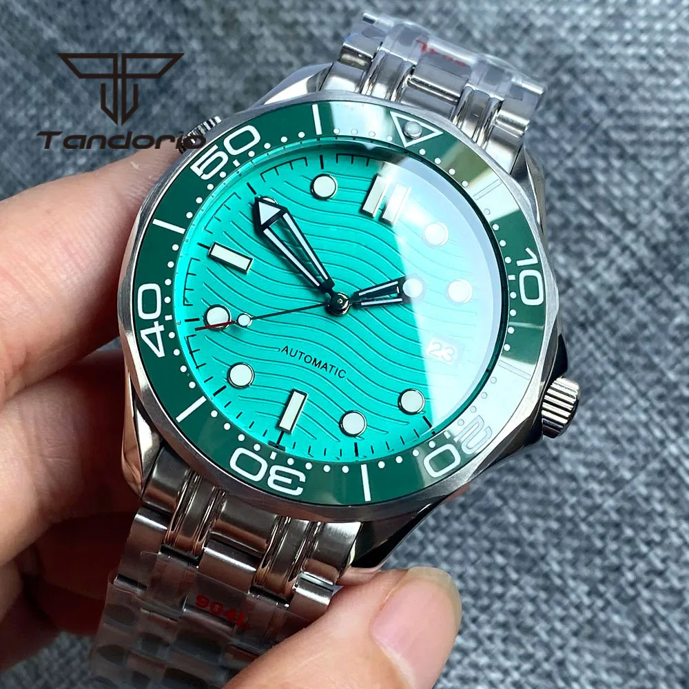 Luxury 41mm NH35A Greenish Blue Dial Date Display Ceramic Bezel Automatic Wristwatch for Men Sapphire Crystal Steel Bracelet