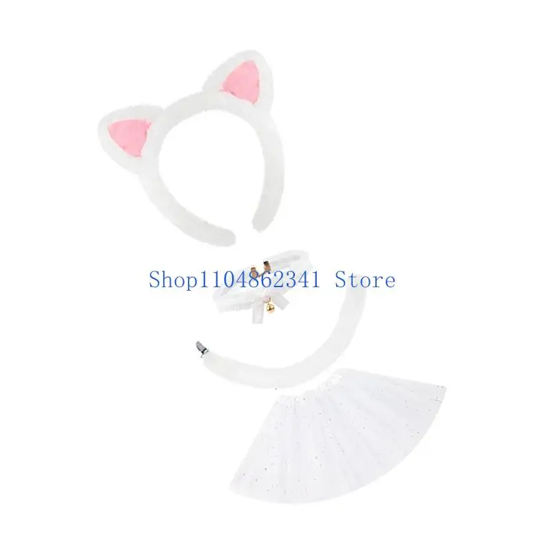 5asd crianças traje animal orelhas gatos bandana gargantilha tutu saia cauda conjunto gatos trajes acessórios para decorações