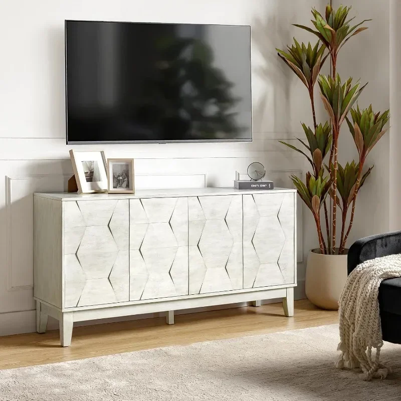 HULALA HOME 60" Sideboard Buffet Cabinet Credenza Kitchen Storage Cabinet with 4 Doors and 2 Shelves image 6