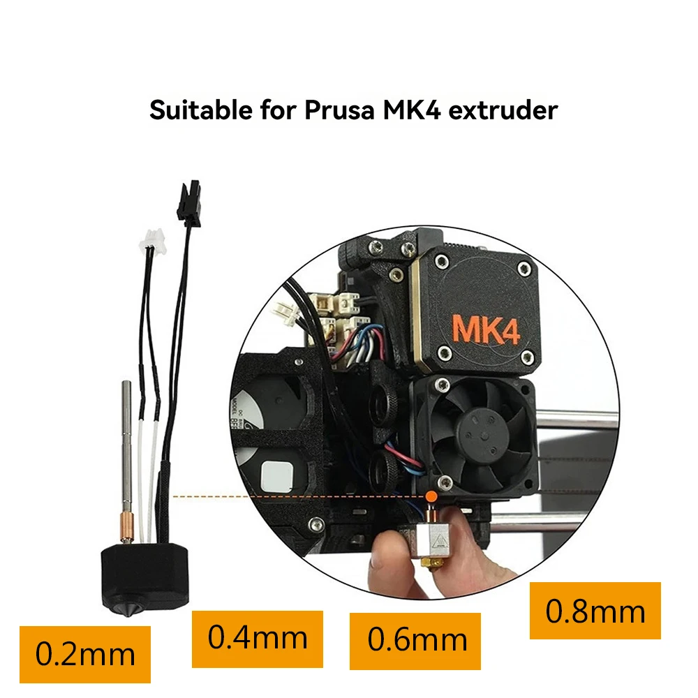 

For Prusa I3 MK4 Hot End Extruder Print Head Kit Heater Cartridge Heating Block Hardened Steel/Brass Nozzle For Prusa I3 MK4