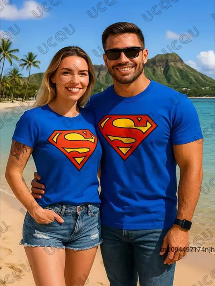 Camiseta clásica con estampado de Superman para parejas, camisetas de algodón de manga corta para hombre y mujer, camisetas deportivas informales de gran tamaño, novedad de 2026
