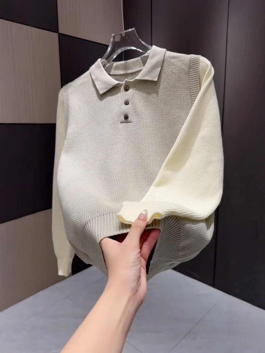 

Casual Knitted Sweater Button up Stand Collar Fake Two-Piece Sle Premium Quali Men's Faion Autumn Winter New ...