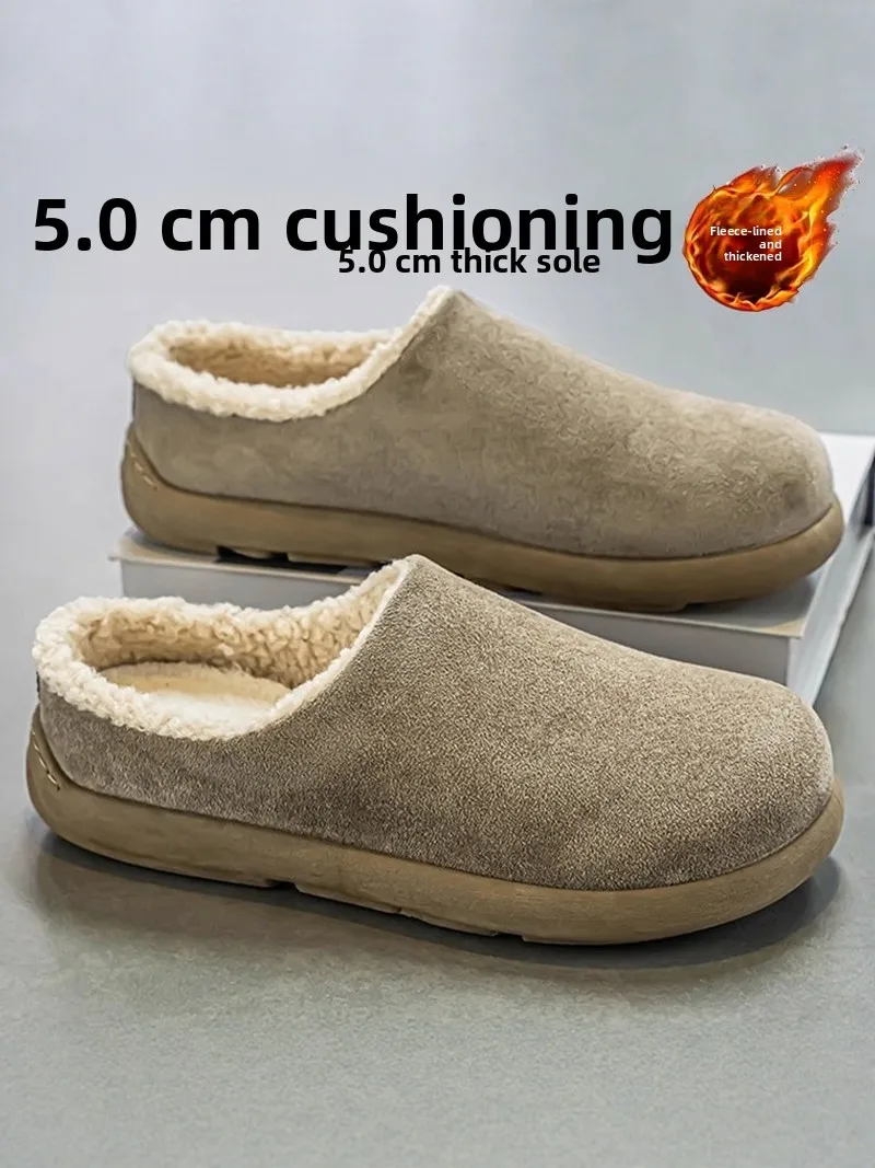 Men's Winter Fleece Lined Slippers Soft Bottom Office Wear Waterproof Non Slip Cotton Slippers Warm Comfortable Birk-style Sl...