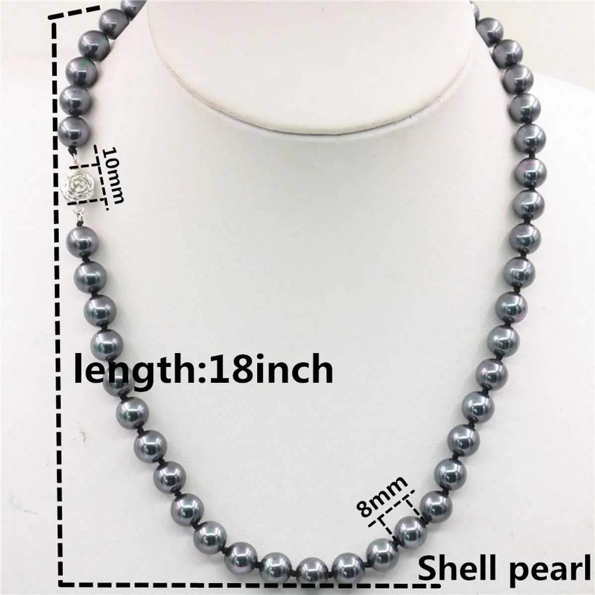 8mm Round Multicolor Black Sea Shell Pearl Necklace Pearl Jewelry Rope Chain Necklace Natural Stone 18inch Choker Rose Clasp