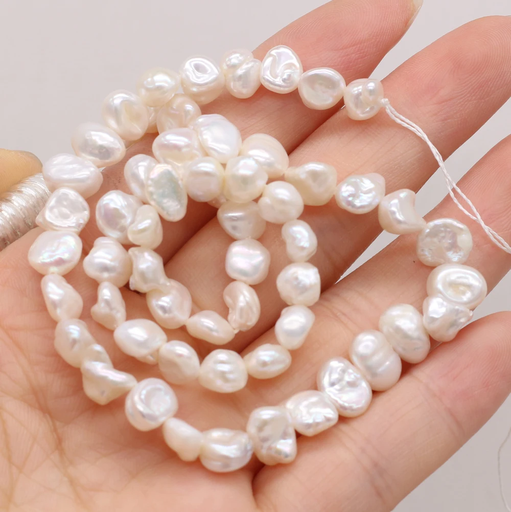 Natural Freshwater Pearl Beaded Irregular White Flat Circular 7-8mm Jewelry Making DIY Necklace Bracelet Accessory Gift