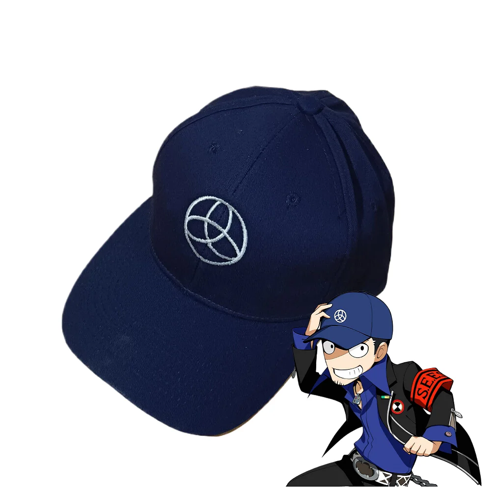 Megami Tensei 3 Junpei Iori Cosplay Deep Blue Embroidery Baseball Cap Adjustable Outdoor Sunshade Hat