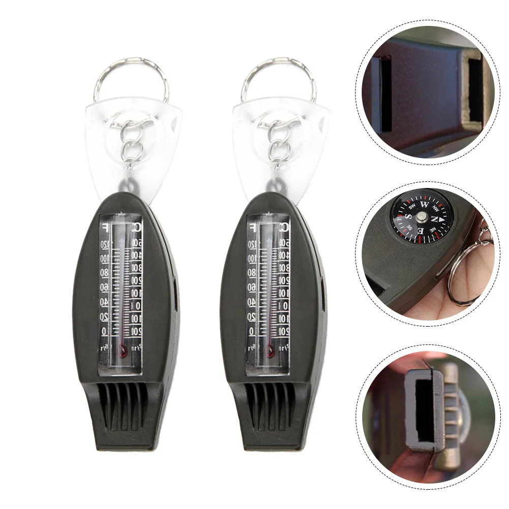 2Pcs Outdoor Camping Pfeife Kompass Thermometer Lupe Multifunktions Überleben Notfall Überleben Pfeife