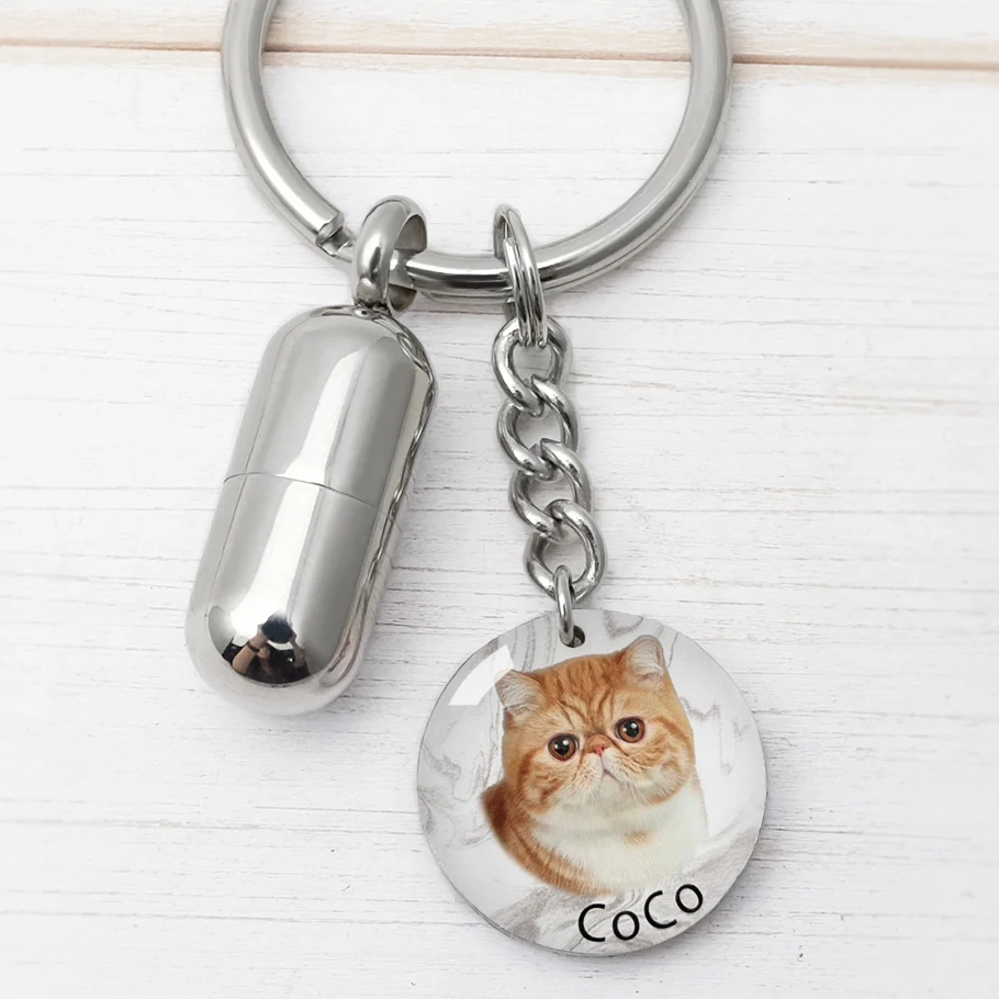 Pet Photo Keychain Pet Memorial Keychain with Cremation Urn Pet Ashes Keyring for Dog Cat Pet Loss Memory Gift Pet Sympathy Gift