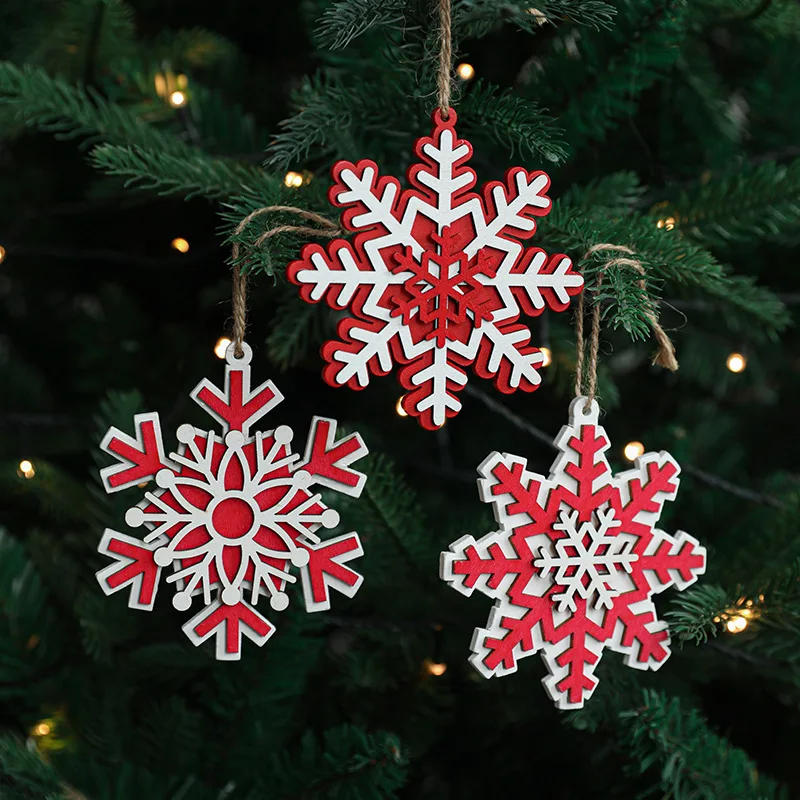 

3pcs Christmas Creative Wooden Pendant Elk Christmas Decorations New Snowflake Christmas Tree Decorations Holiday Supplies