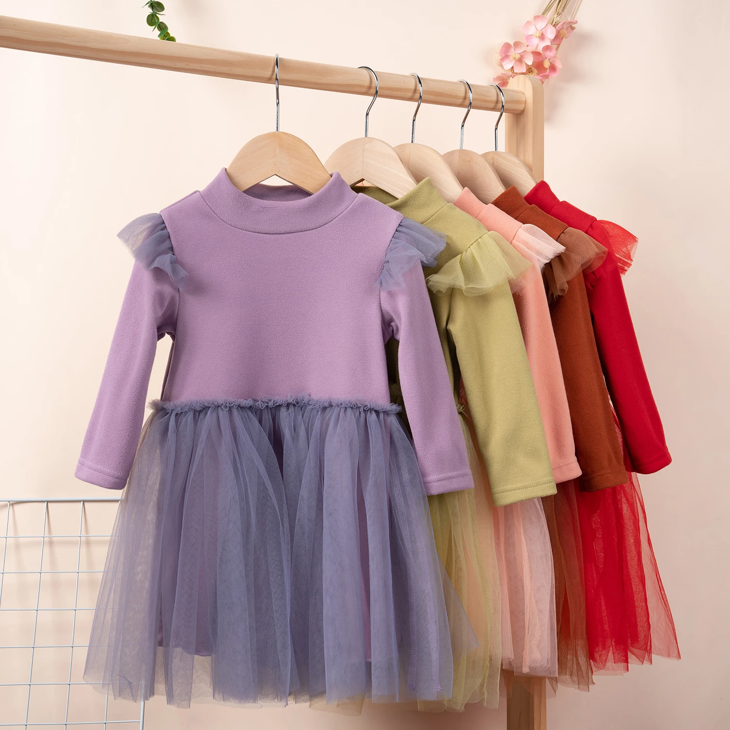 Cute Dress, Girl Embroidered Spring And Autumn Long Sleeved Princess Skirt, Solid Color Mesh Patchwork Princess Skirt