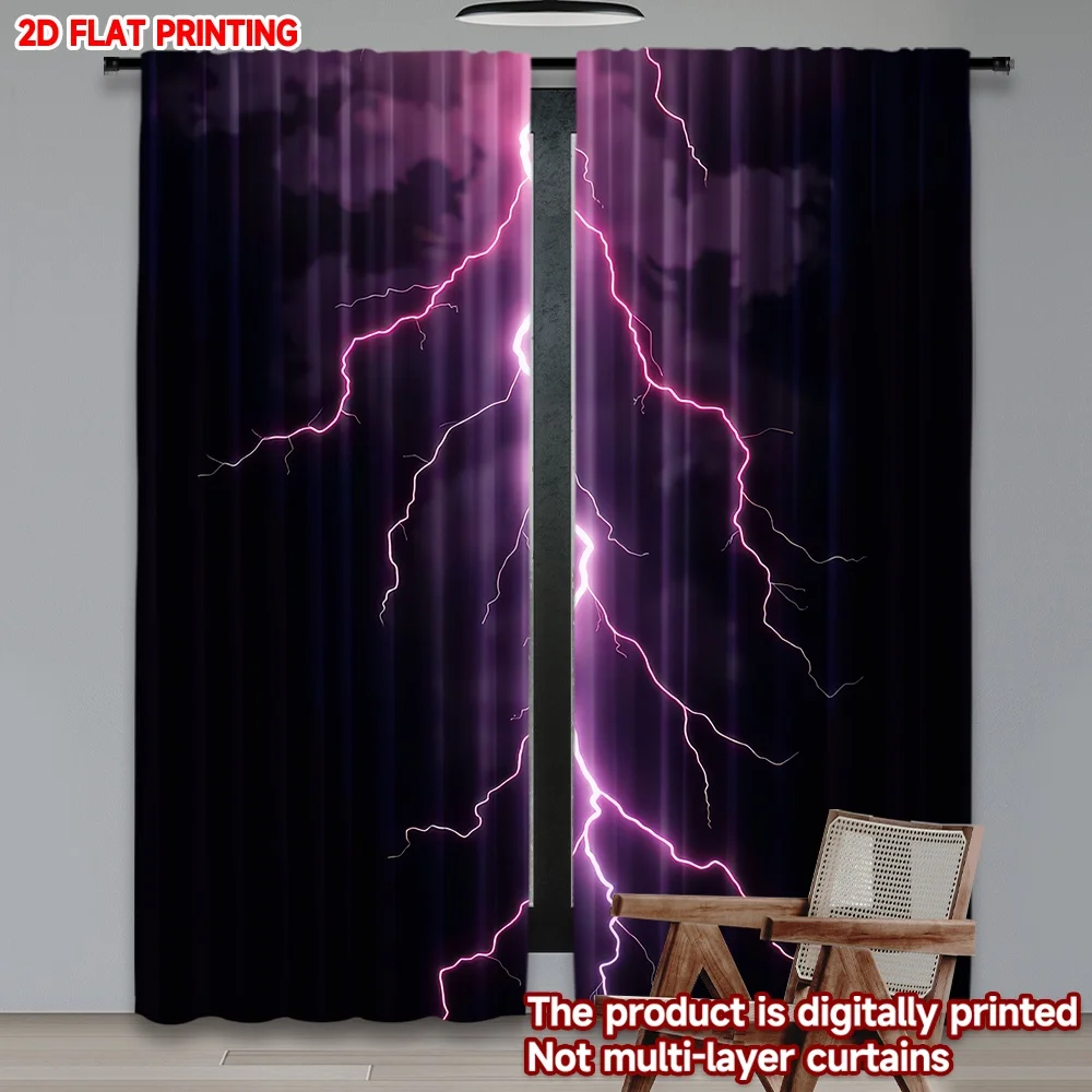 

2D flat printing 2pcs Window Curtains Purple Lightning Bolt Digital Printed Polyester Drapes All Season Party & Holiday Decor