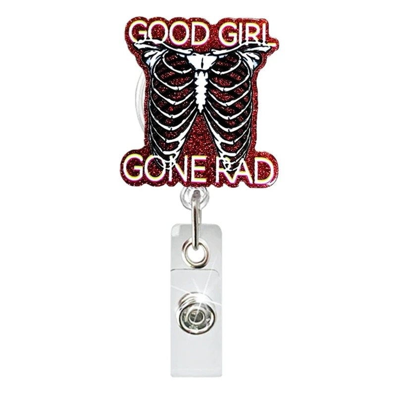 만화 배지 릴 홀더 회전 악어 클립이있는 아크릴 배지 홀더, 간호사 의사를위한 이름 카드 배지 홀더